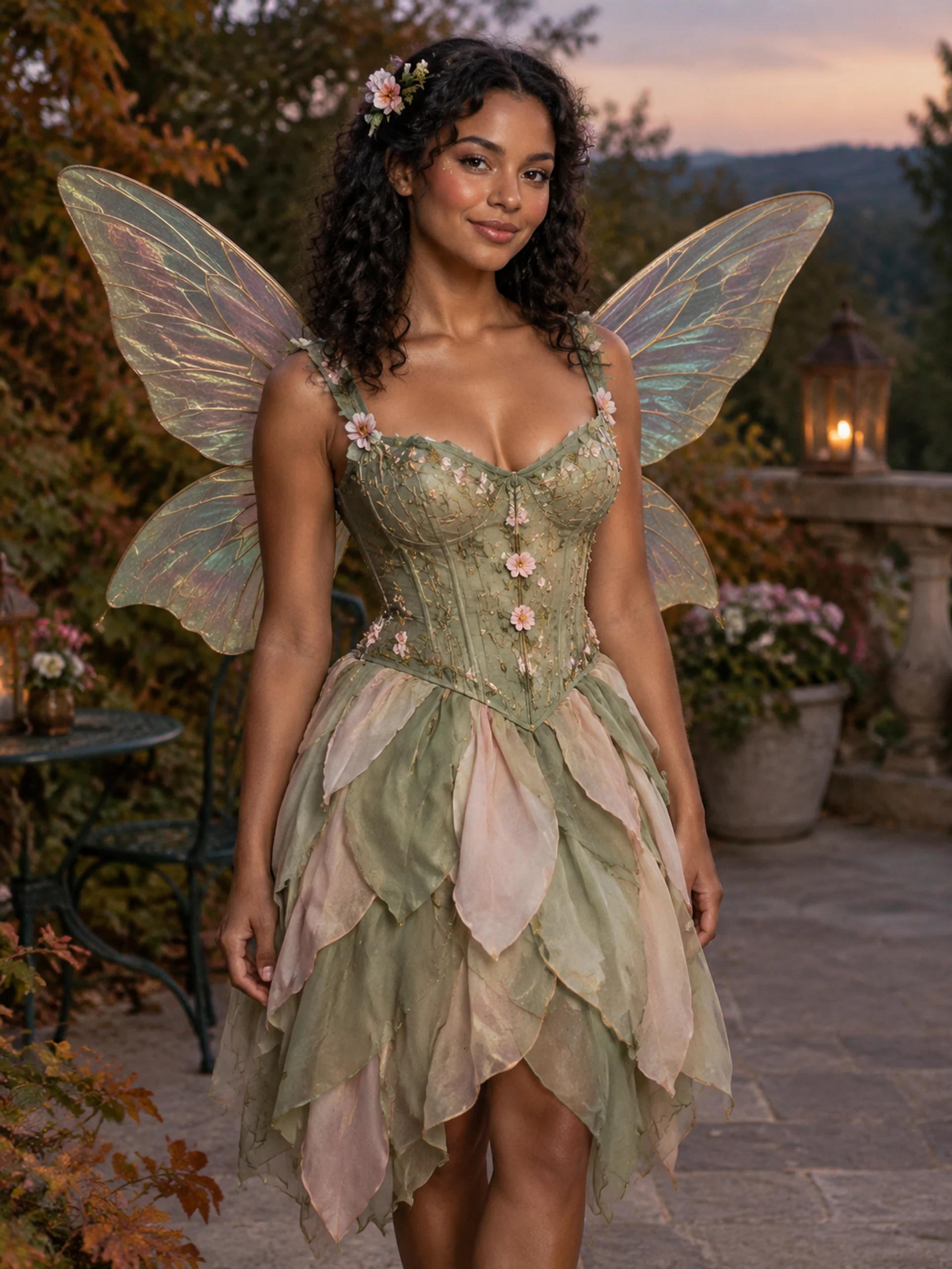 Sage petals, blush flowers and translucent veined wings in a garden.