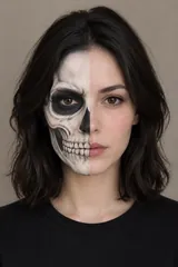 Half-face skeleton makeup