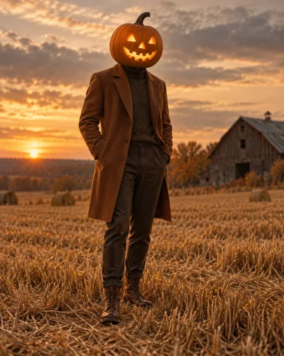 Pumpkin head — AI concept illustration · not a guaranteed result